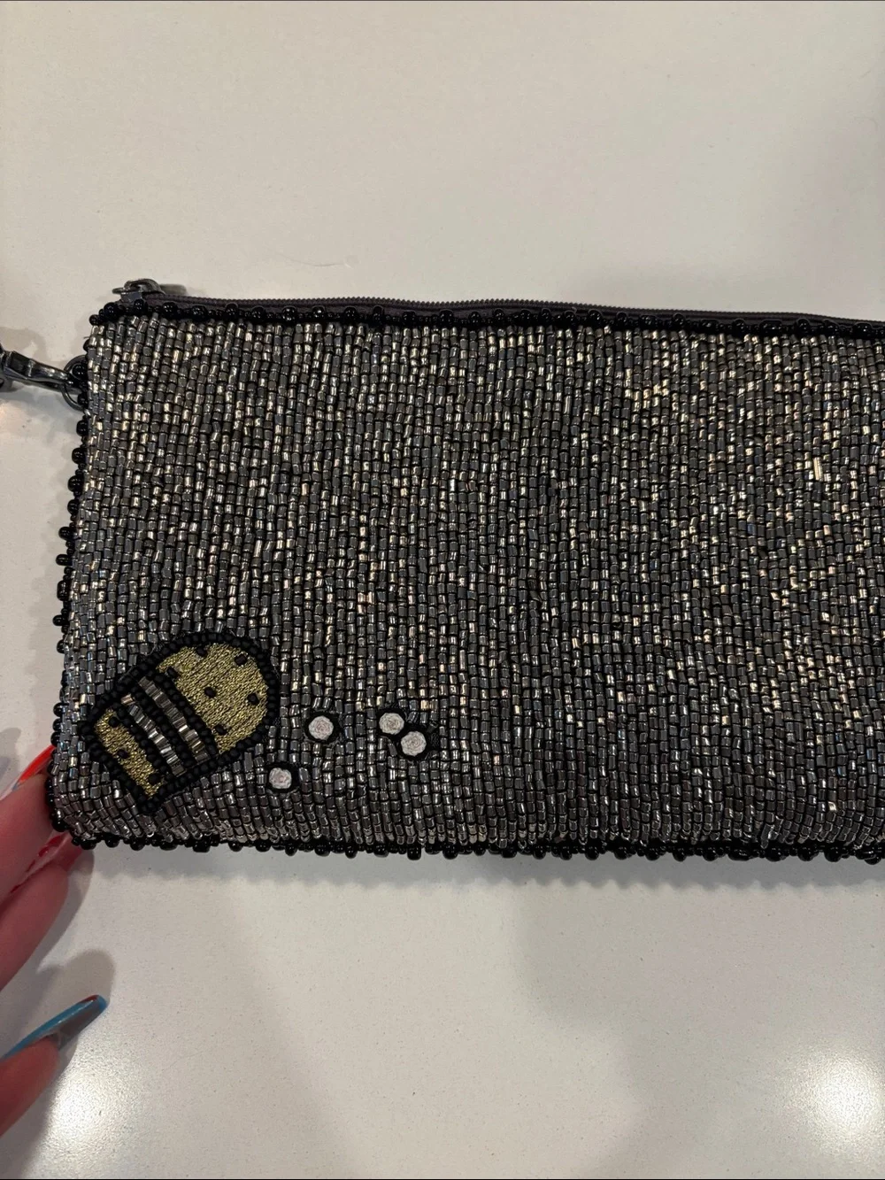 Mary Frances Beaded Sugar Skull Crossbody Clutch Black with Pink Floral Accents - Picture 7 of 9
